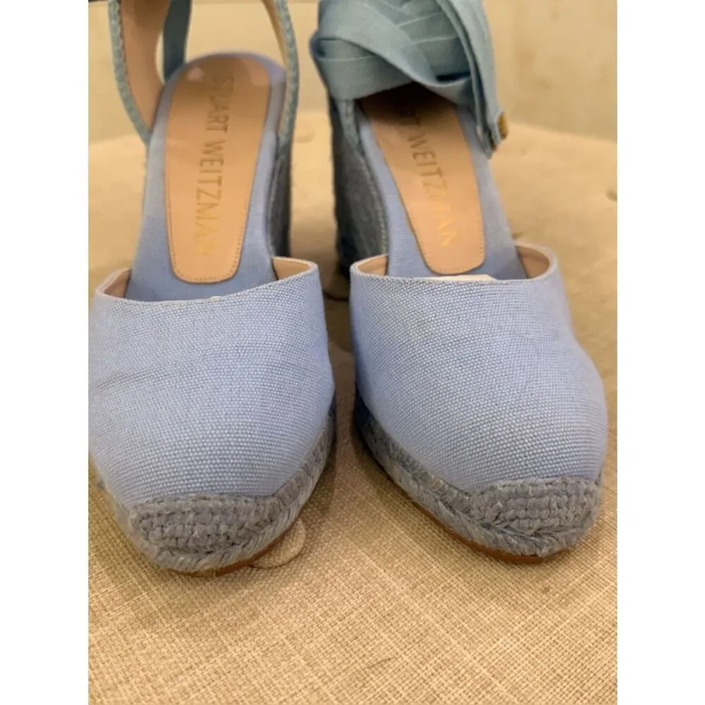 Stuart Weitzman Light Blue Espadrille Wedge Ankle-Tie Sandals - Picture 6 of 12